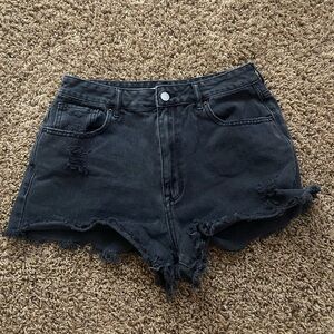 Pacsun smokey black high rise festival ripped jean shorts